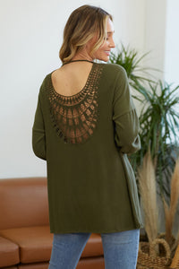 Ashley Crochet Back Cardigan - Olive