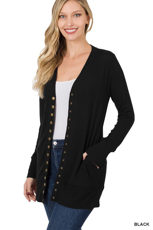 Flora Snap Button Cardigan - Black