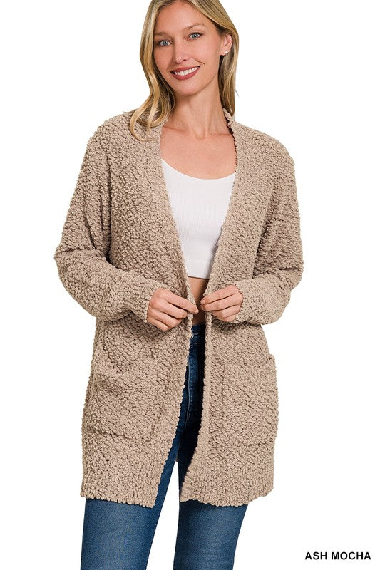 Jessie Popcorn Knit Cardigan - Ash Mocha