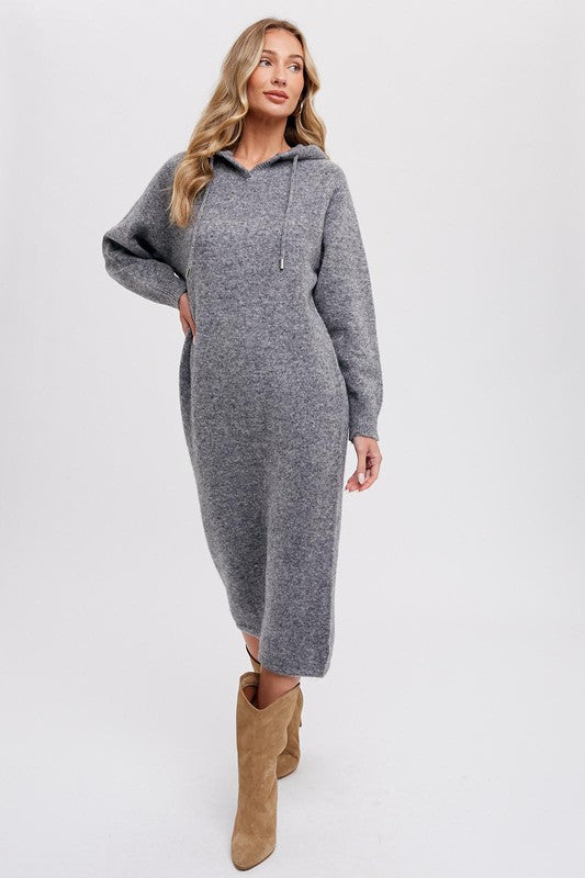 Camille Hooded Sweater Shift Dress - Charcoal