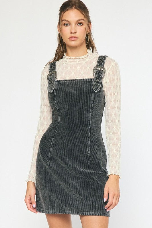 Connie Corduroy Overall Dress - Black