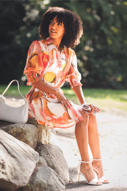 Harper Collared Balloon Sleeve Floral Dress