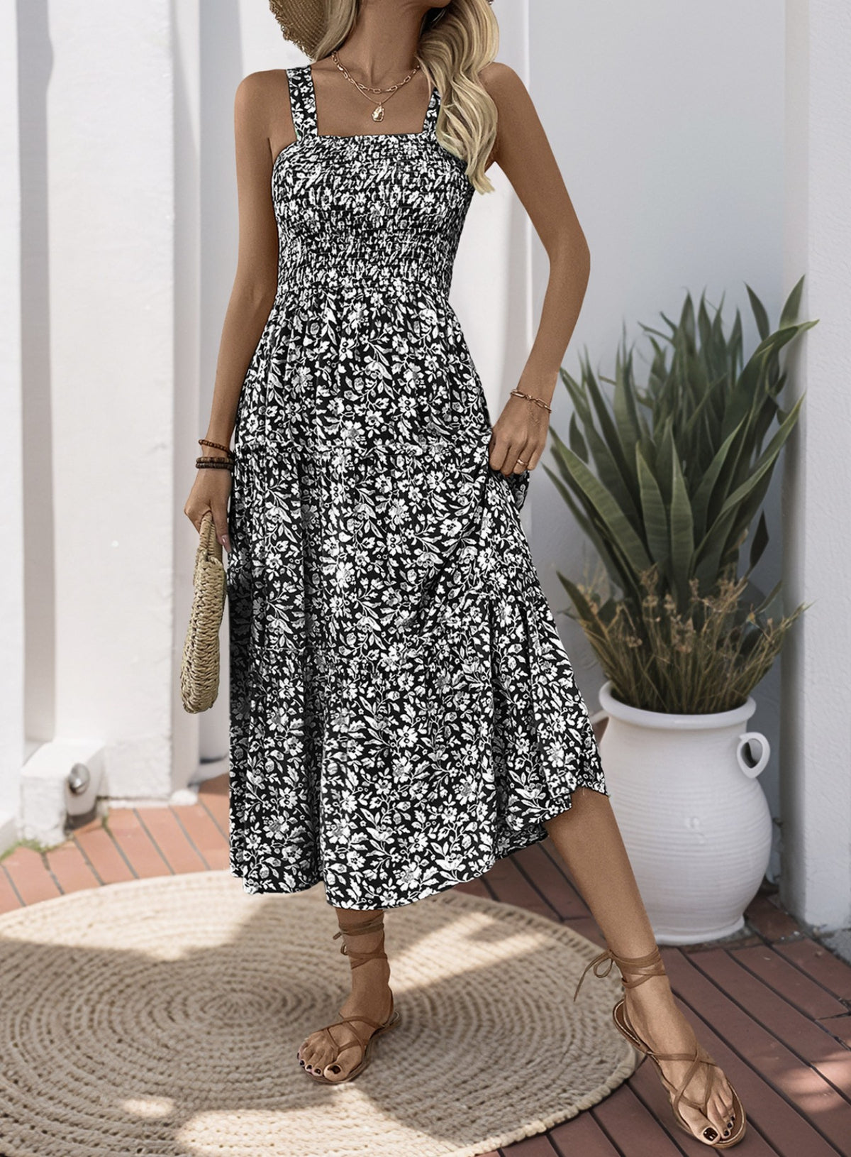 Noelle Smocked Floral Midi Dress