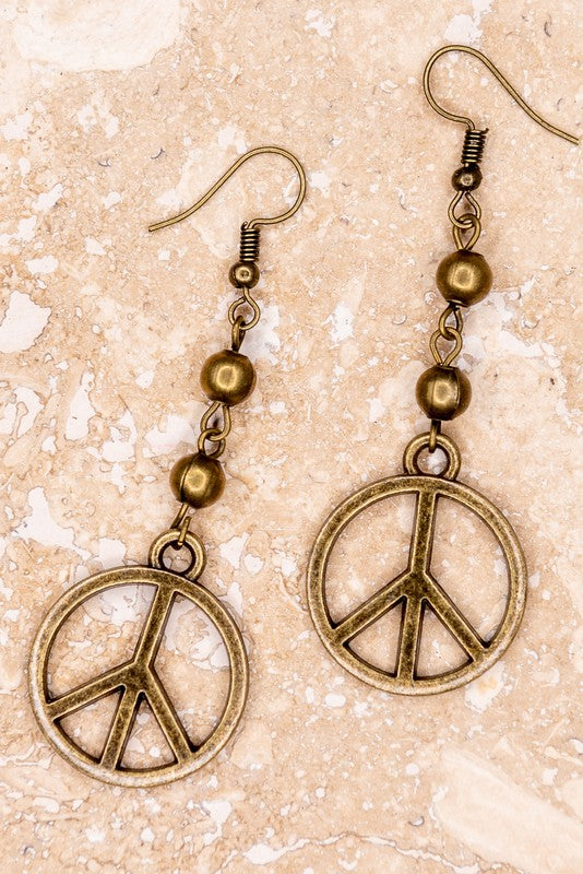 Bronze Peace Sign Dangle Earrings