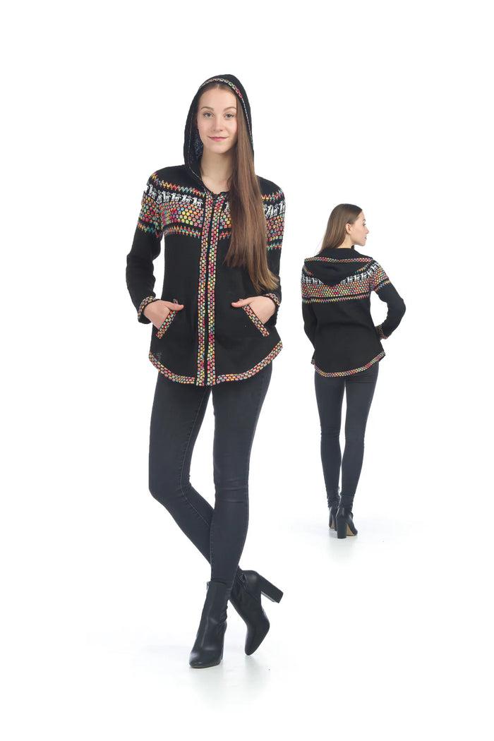 Georgia Fair Isle Hooded Jacket - Black