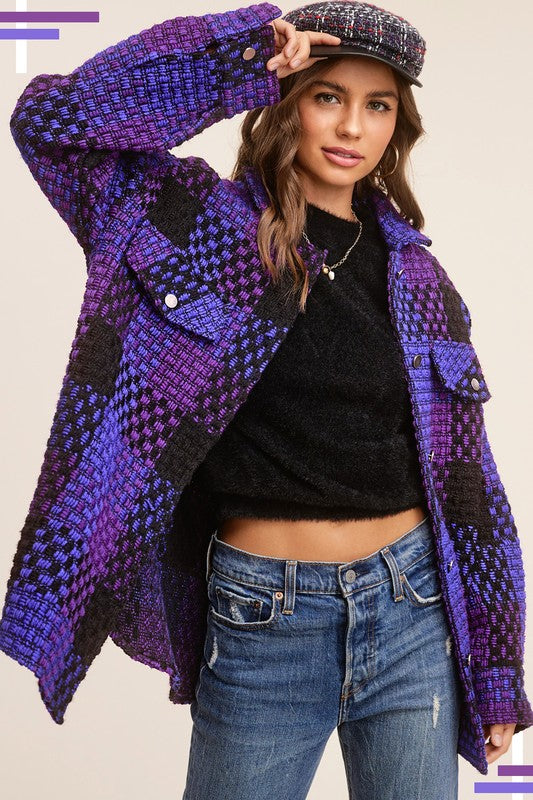 Ginny Check Patterned Oversized Jacket - Violet