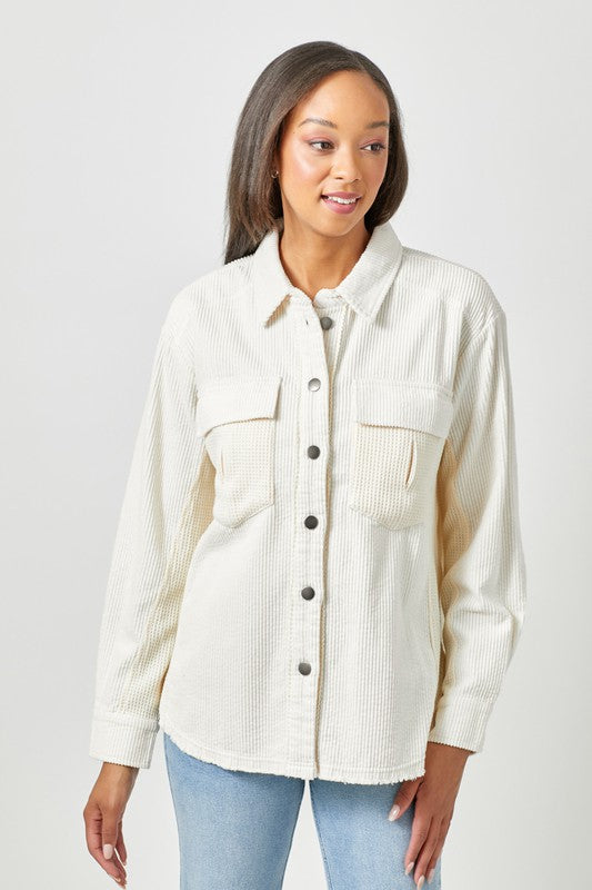 Hayden Corduroy Button Down Jacket - Ivory