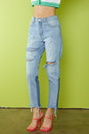 Andie High Rise Two-Tone Slim Straight Jeans