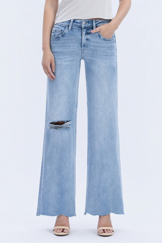 Vervet Mid Rise Raw Hem Wide Legs Jeans