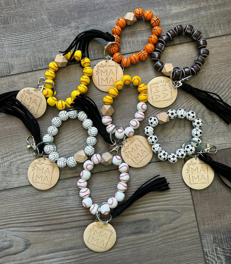 Mama Sports Wooden Beaded Keychain Bracelet