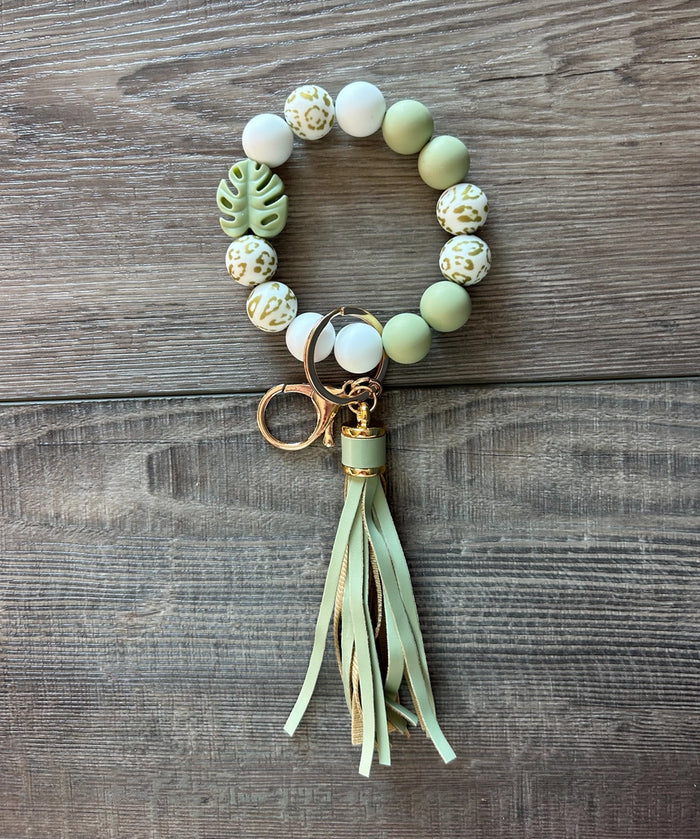 Monstera Silicone Beaded Keychain Bracelet