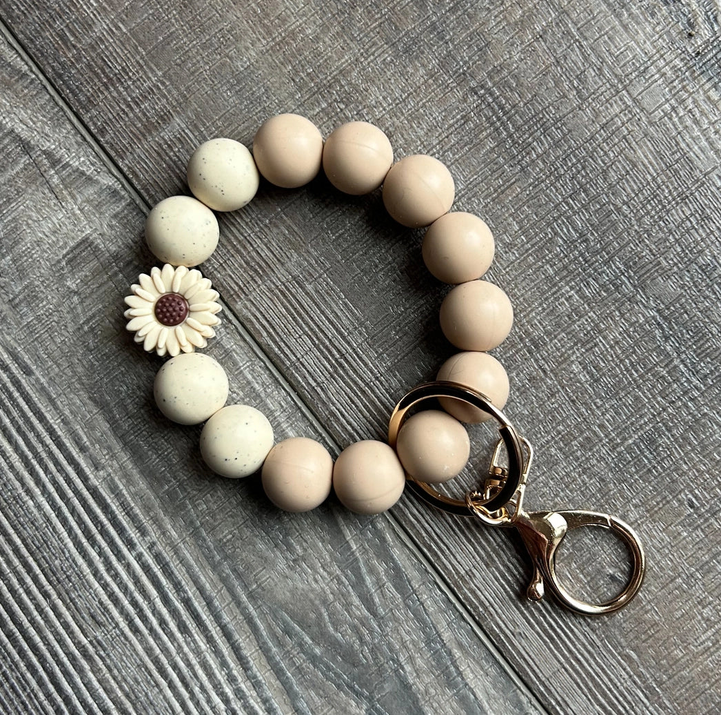 Sunflower Silicone Beaded Keychain Bracelet