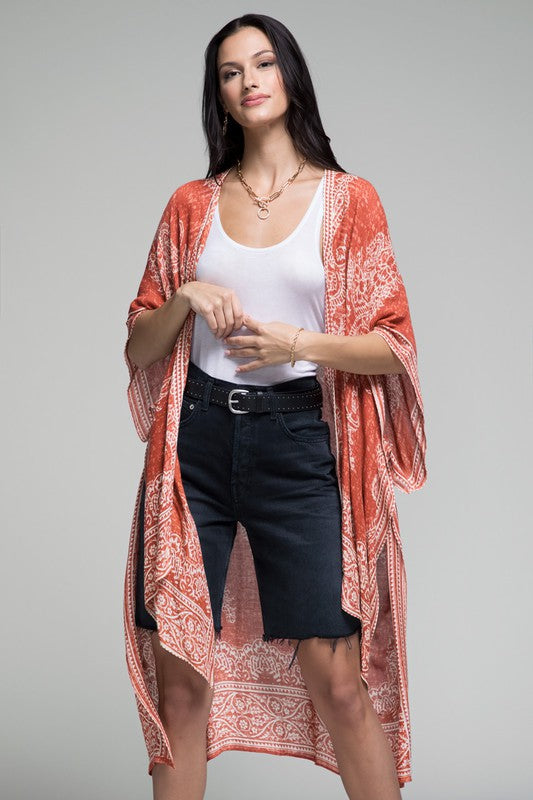 Francesca Damask & Paisley Print Kimono - Clay