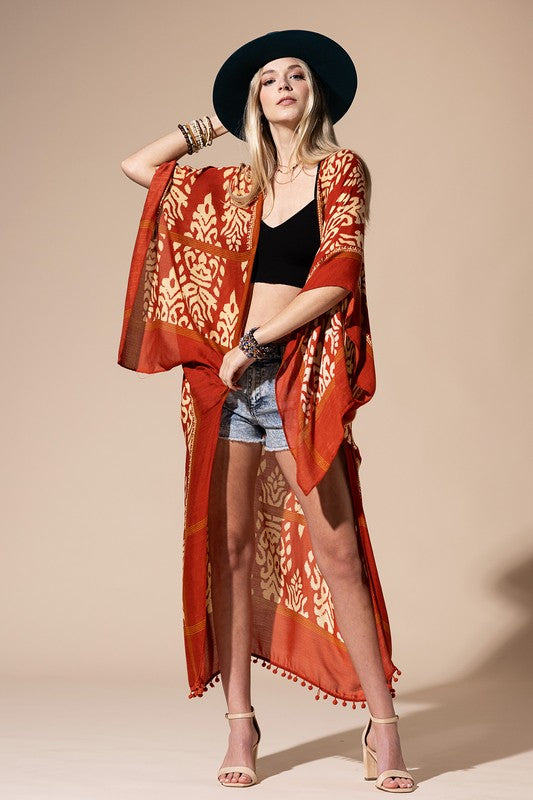 Samantha Damask Print Kimono - Rust