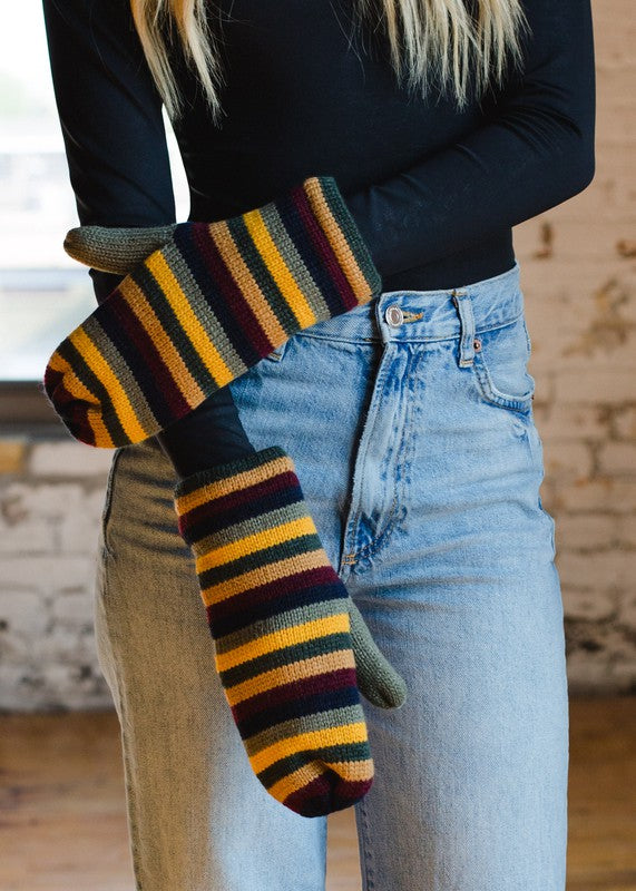 Keri Striped Knit Mittens