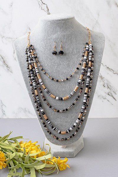 Beaded Layered Necklace & Earrings Separates