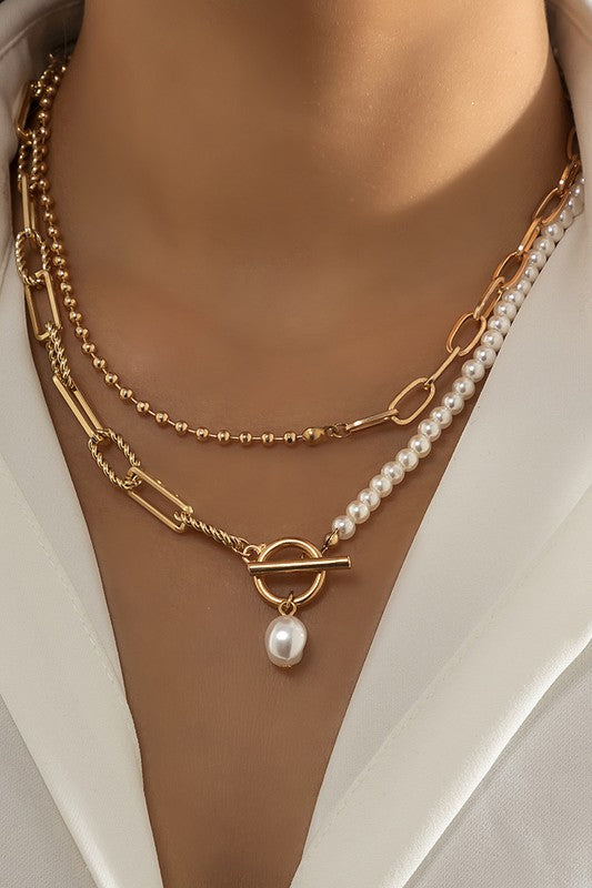 Multi-Chain Layered Faux Pearl Necklace