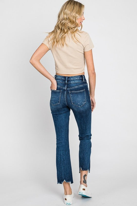 Petra153 Mid Rise Crop Bootcut Dark Wash Jeans