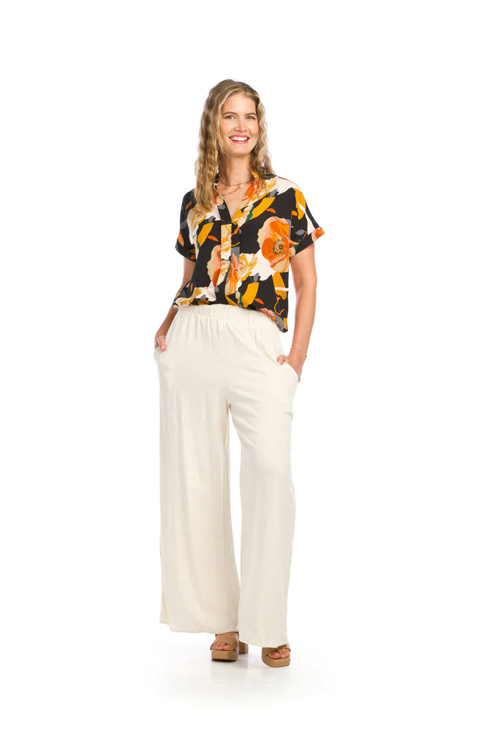 Kiera Linen Blend Wide Leg Pants - Beige