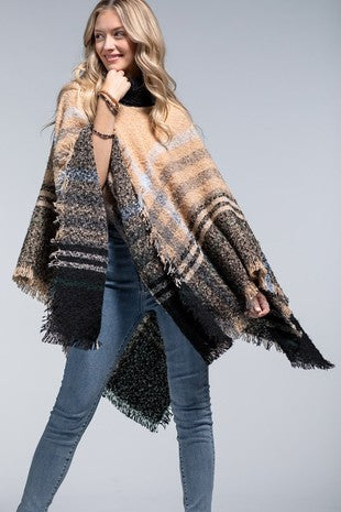 Cassandra Boucle Knit Plaid Poncho