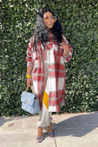 Brandi Plaid Longline Shacket - Red
