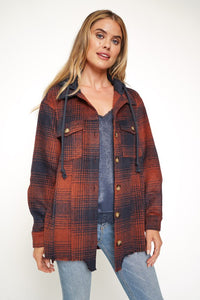 Kirsten Oversized Plaid Hooded Shacket - Burgundy