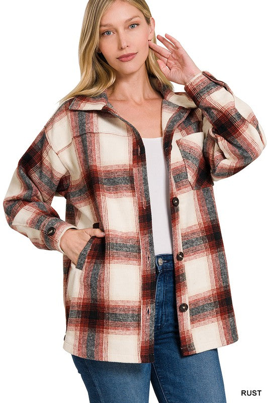 Martha Oversized Plaid Shacket - Rust