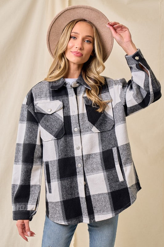 Tessa Oversized Plaid Shacket - Black