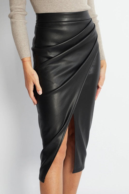 Yvonne Faux Leather Slit Midi Skirt