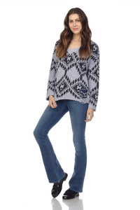 Candice Popcorn Knit Diamond Print Sweater - Gray/Black