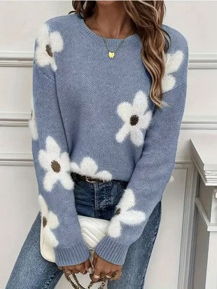 Daisy Fuzzy Floral Print Sweater