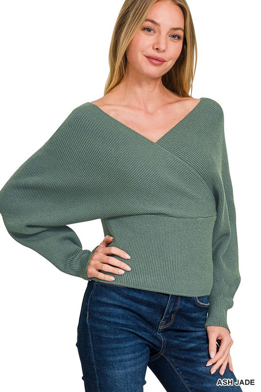 Mandy Ribbed Knit Wrap Sweater - Ash Jade