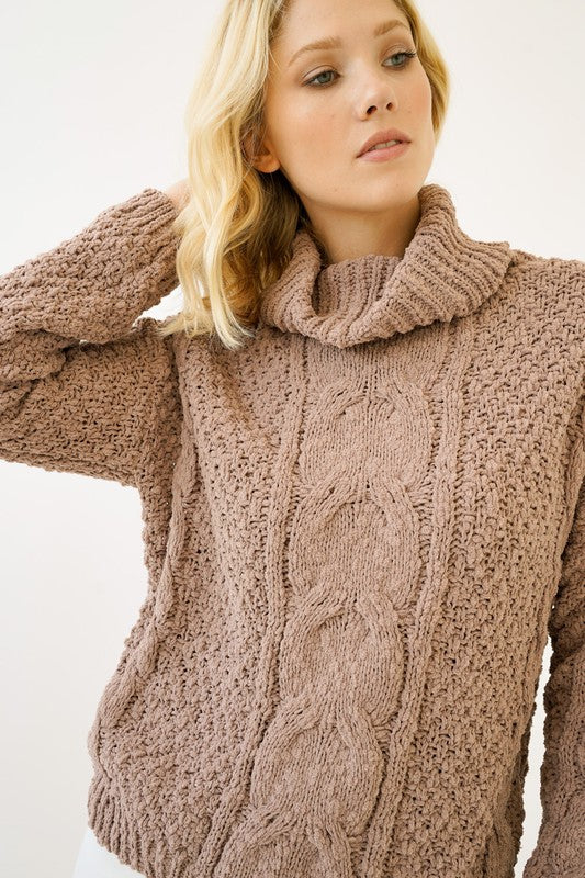 Melanie Cable Knit Popcorn Sweater - Taupe