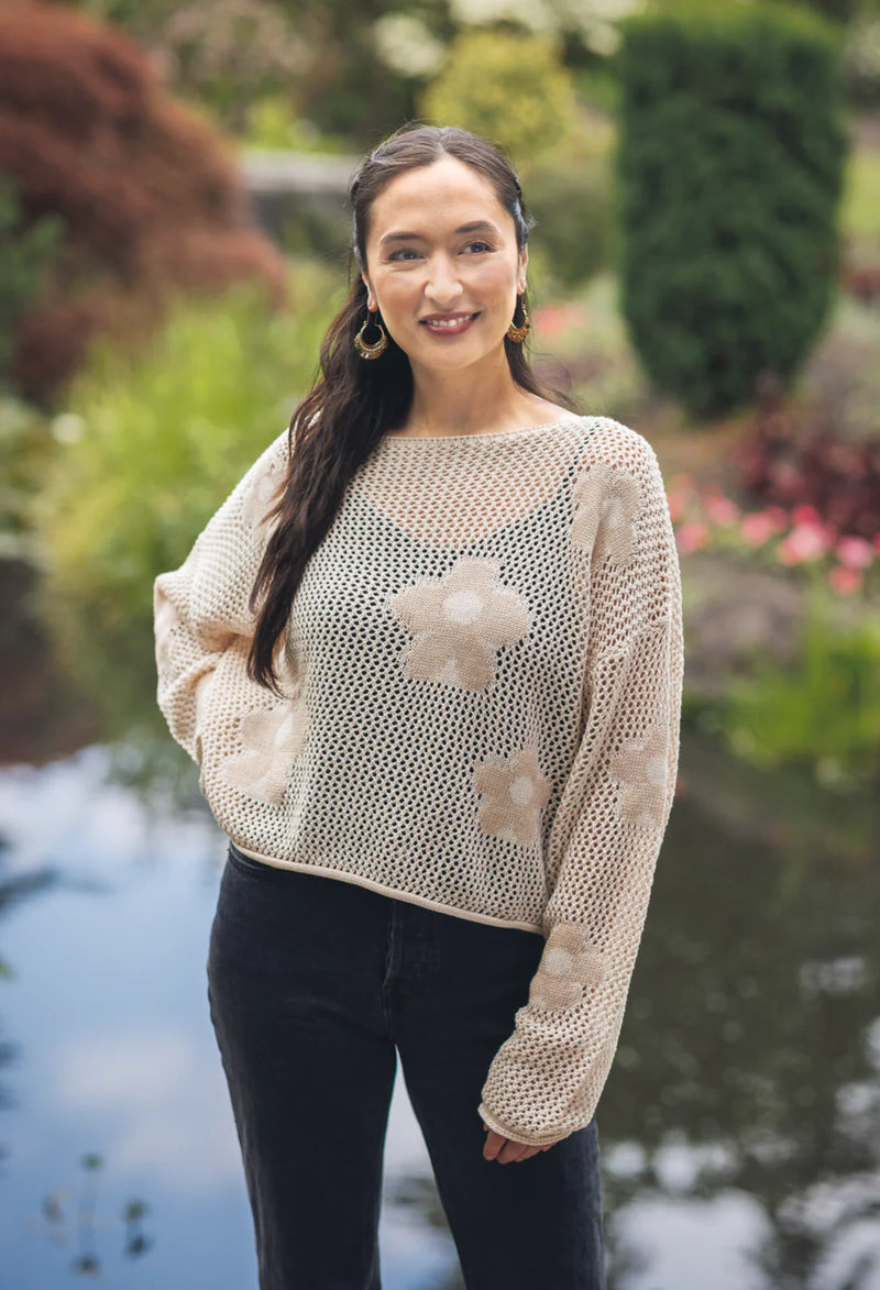 Rylee Open Knit Daisy Sweater