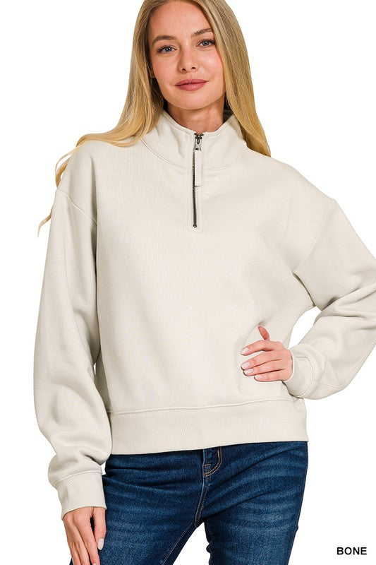 Gwen Half Zip Sweatshirt - Bone