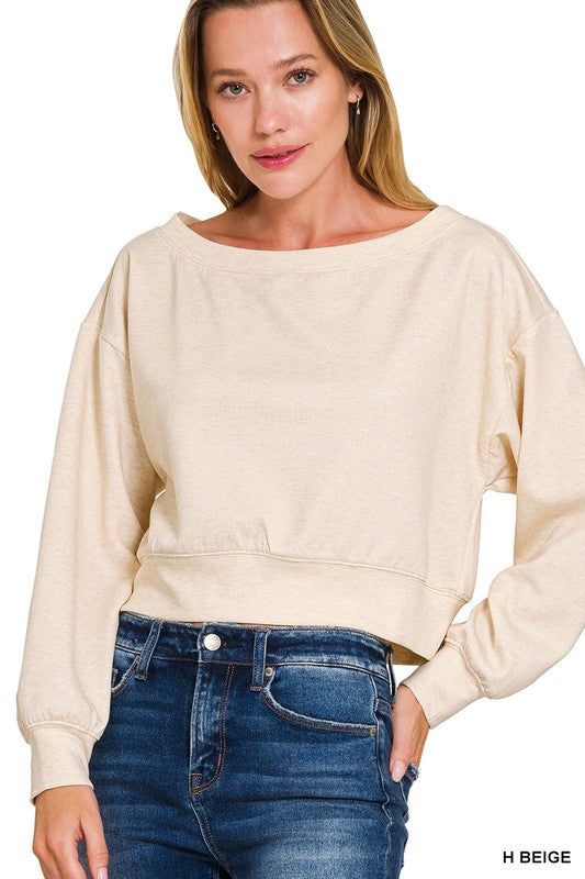 Shay Boatneck Cropped Sweatshirt - Light Beige