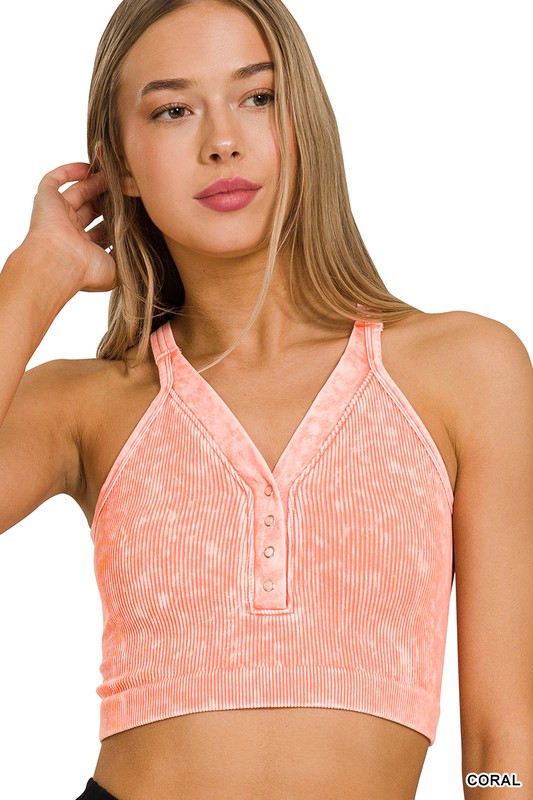 Frankie Washed Cropped Tank - Coral