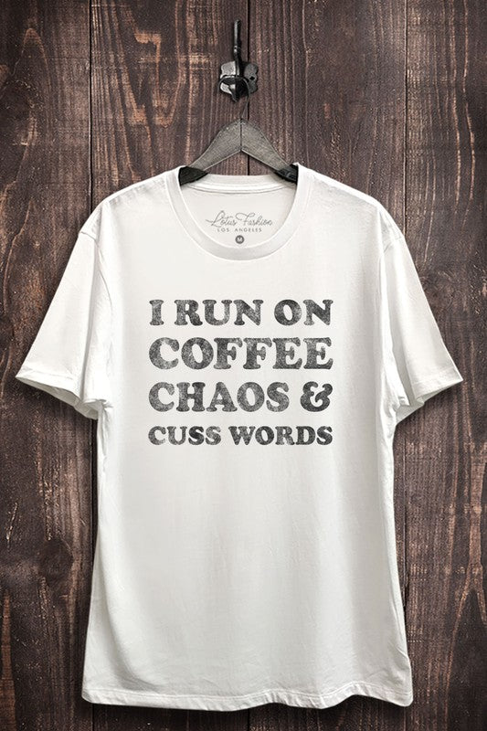 Coffee, Chaos & Cuss Words Graphic Tee - White