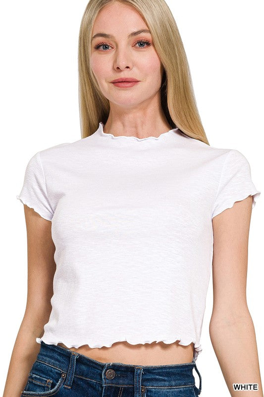 Lizzy Lettuce Trim Cropped Tee - White