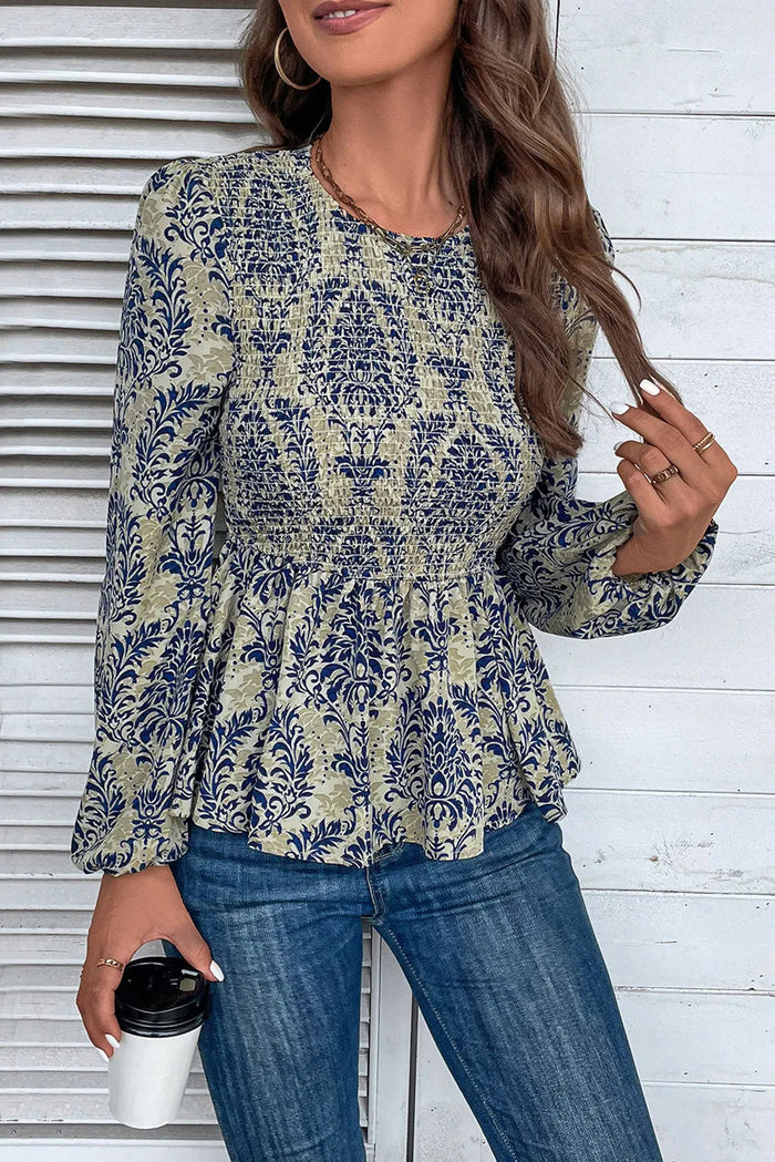 Angelina Damask Print Peplum Top