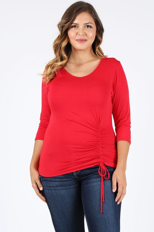Asha Ruched 3/4 Sleeve Top - Red