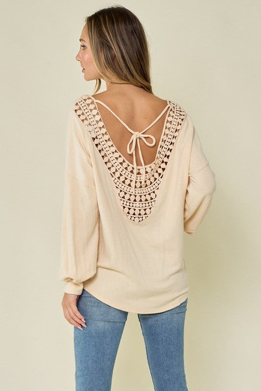 Chelsea Crochet Back Hacci Sweater Top - Vanilla