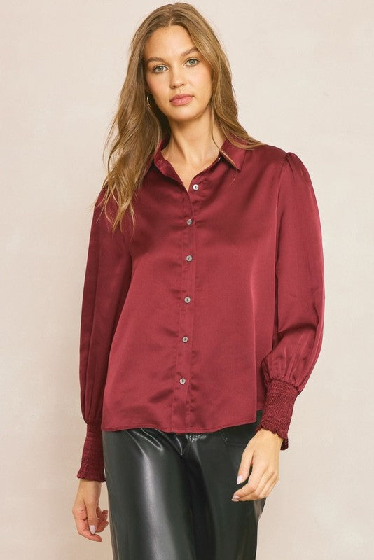 Courtney Satin Button Down Blouse