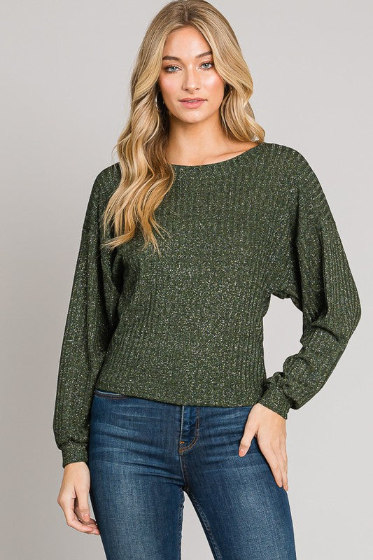 Elodie Lurex Knit Top - Olive