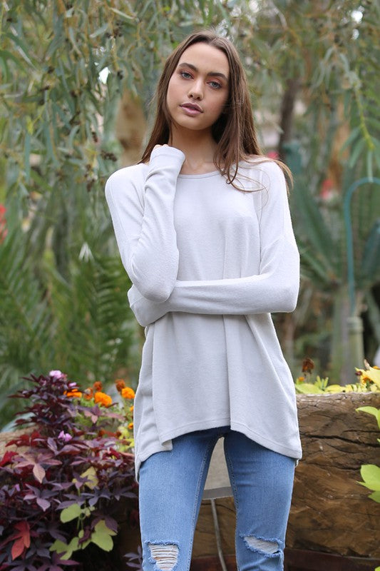 Florence Soft Brushed Tunic Top - Light Gray