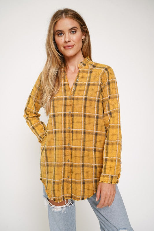 Gabby Raw Edge Plaid Shirt