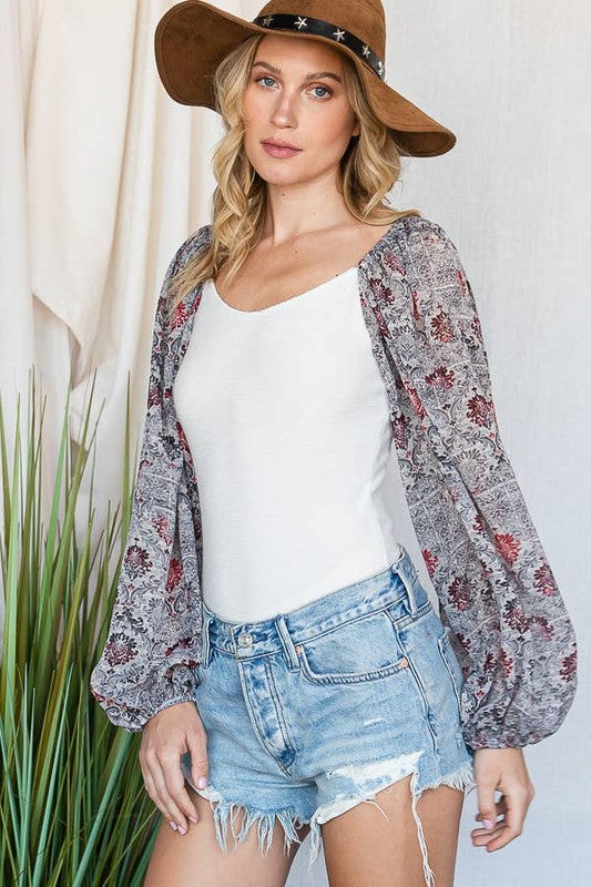 Heidi Printed Puff Sleeve Bodysuit