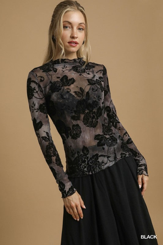 Meredith Velvet Floral Mesh Top