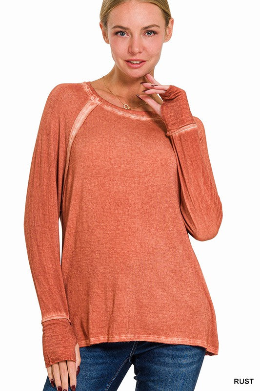 Misha Washed Thumbhole Cuff Top - Rust