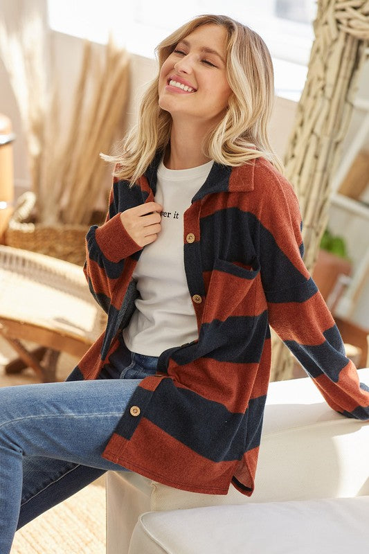 Paige Striped Button Down Top - Rust